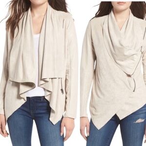 Blank NYC Faux Suede Drape Front Full Asymmetrical Zip Collar Jacket Medium Sand